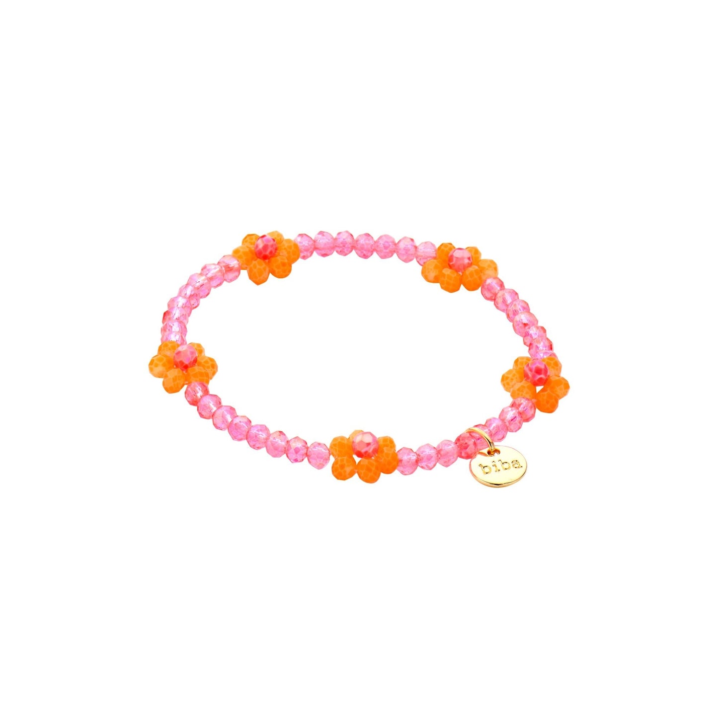 Biba: armbandje kids - roze met oranje bloemetjes
