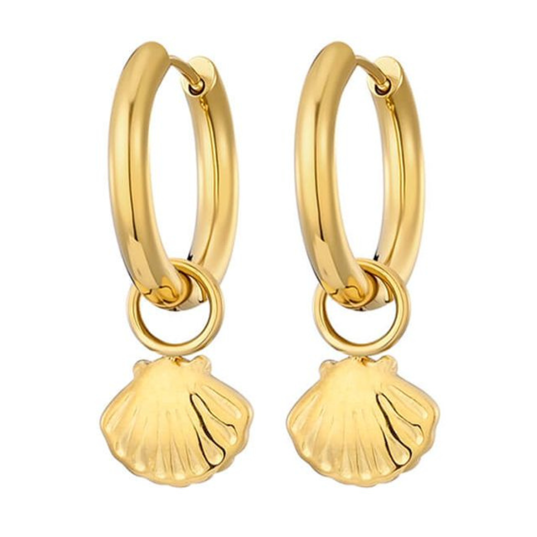 Kannai: Oorbellen met schelp hanger in stainless steel - goud