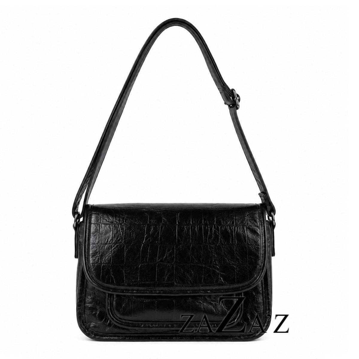 Handtas | Zwarte schoudertas met crocoprint
