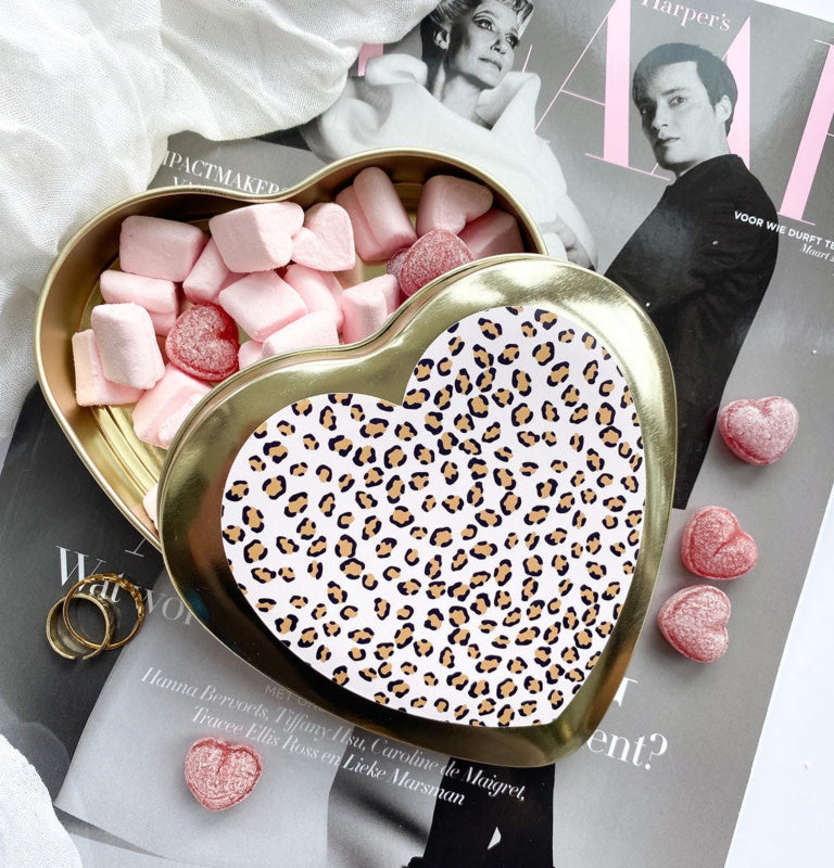 Stationery & gift Gouden hart | Suikerhartjes | Pink Leopard