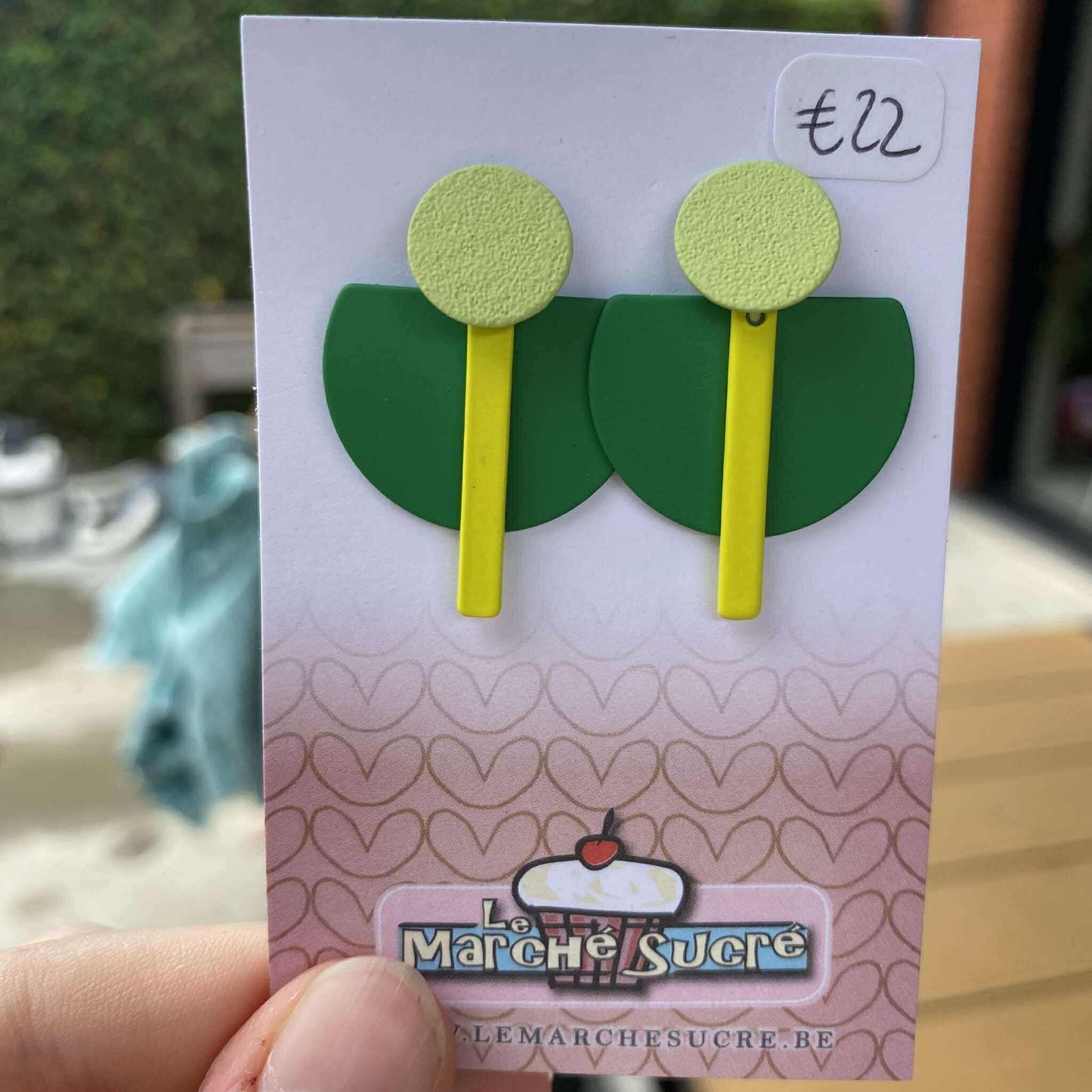 Le marché sucré: oorbellen - munt, groen en fluo geel