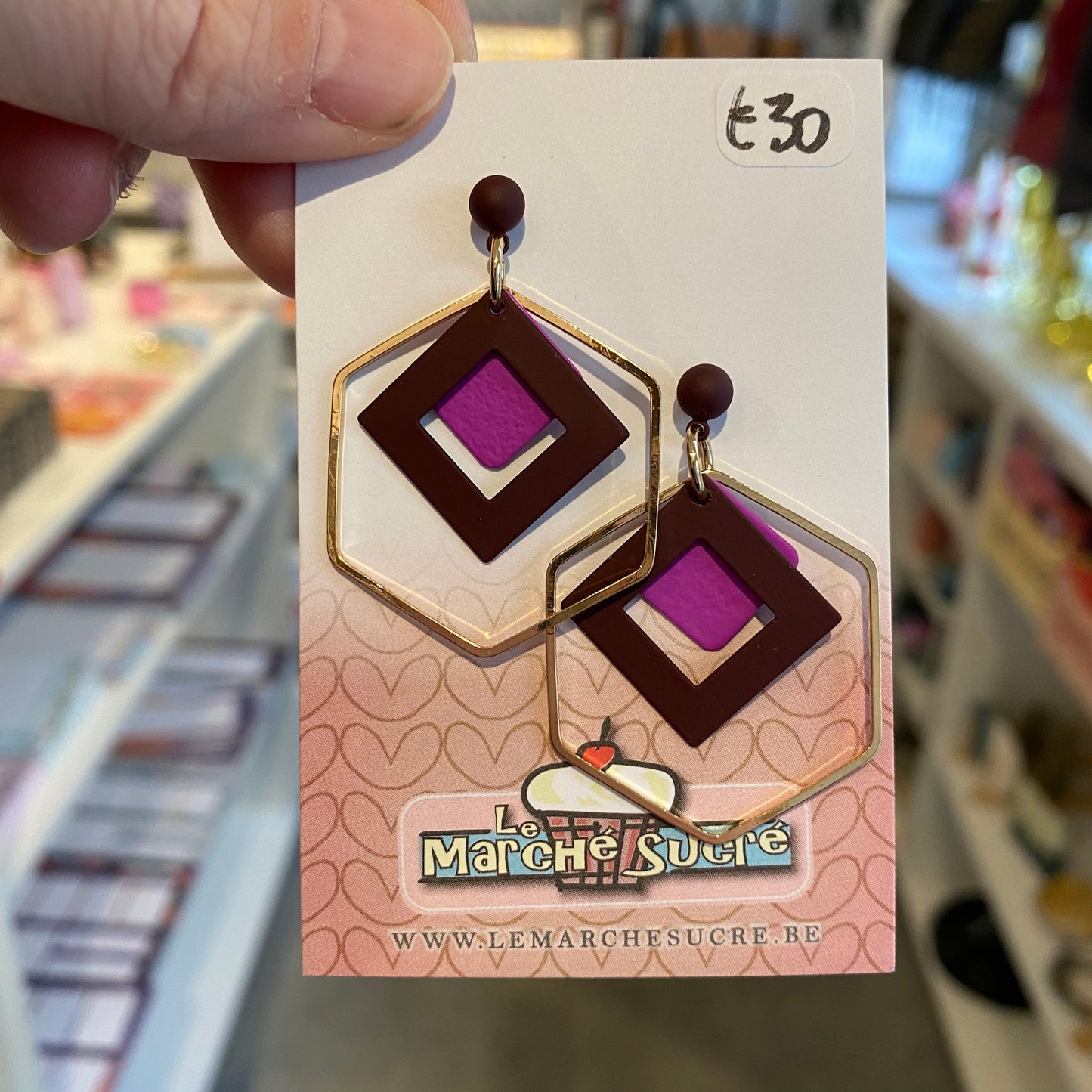 Le marché sucré: oorbellen stekers - goud + felpaars + aubergine