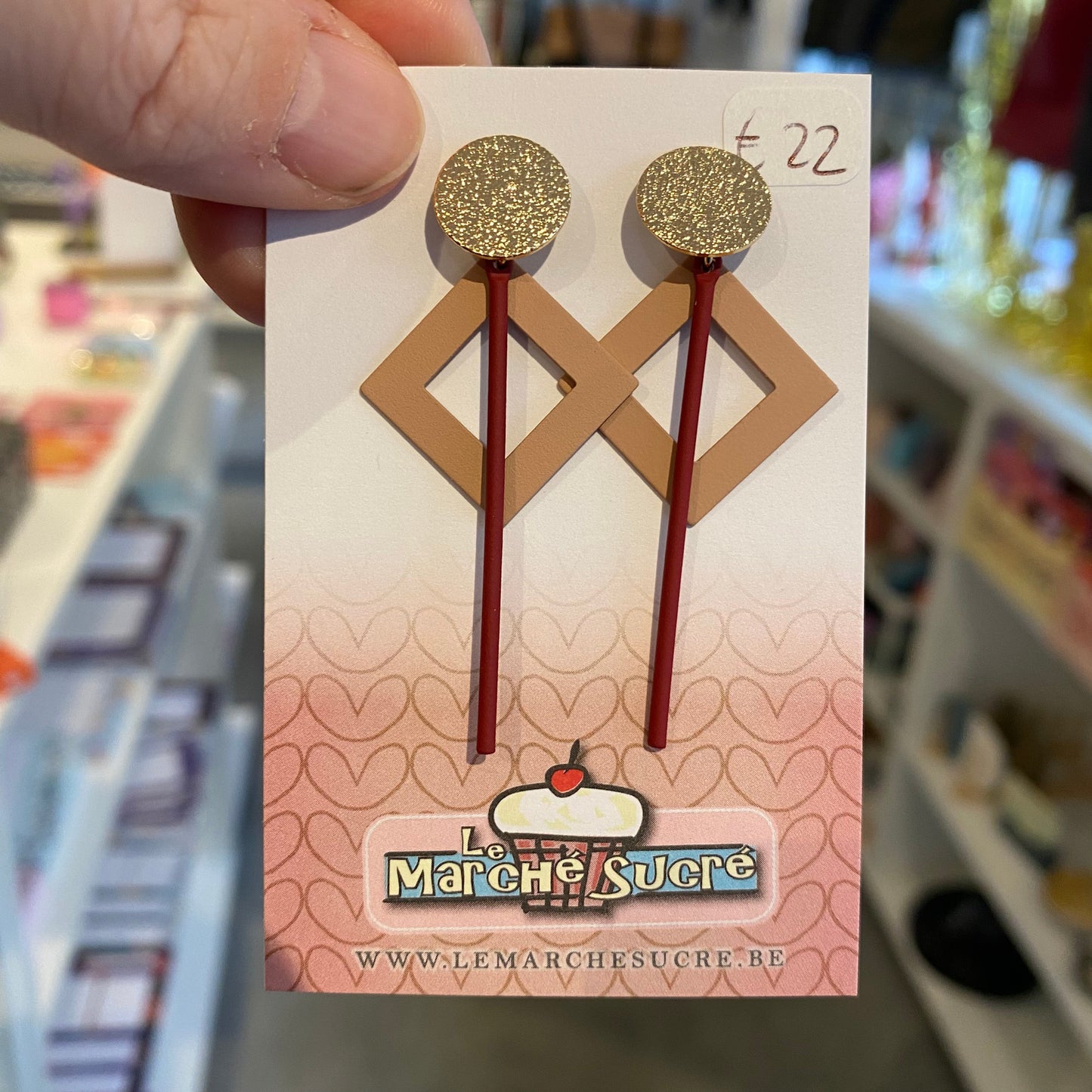 Le marché sucré: oorbellen stekers - goud + taupe + bordeaux