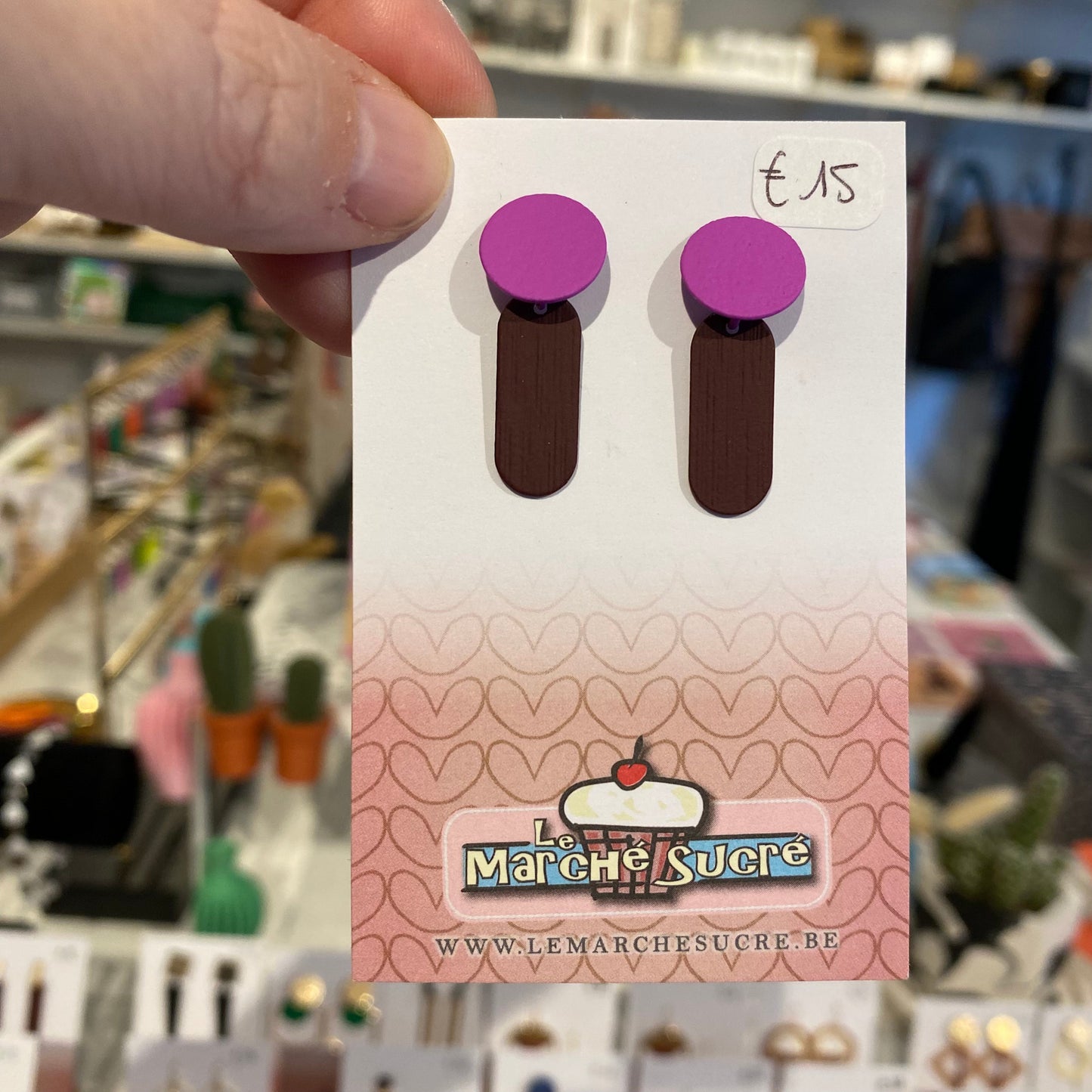 Le marché sucré: oorbellen stekers - felpaars + aubergine