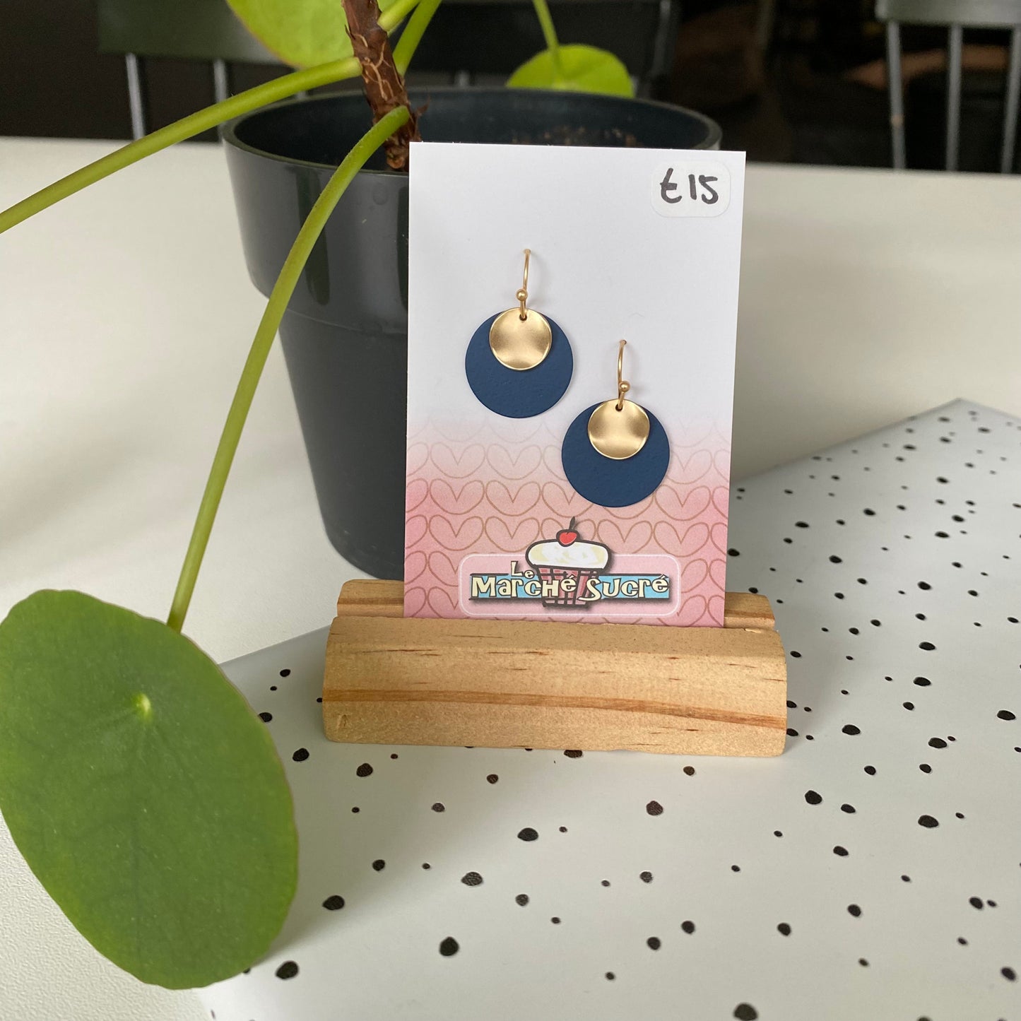 Le marché sucré: oorbellen - goud + donkerblauw
