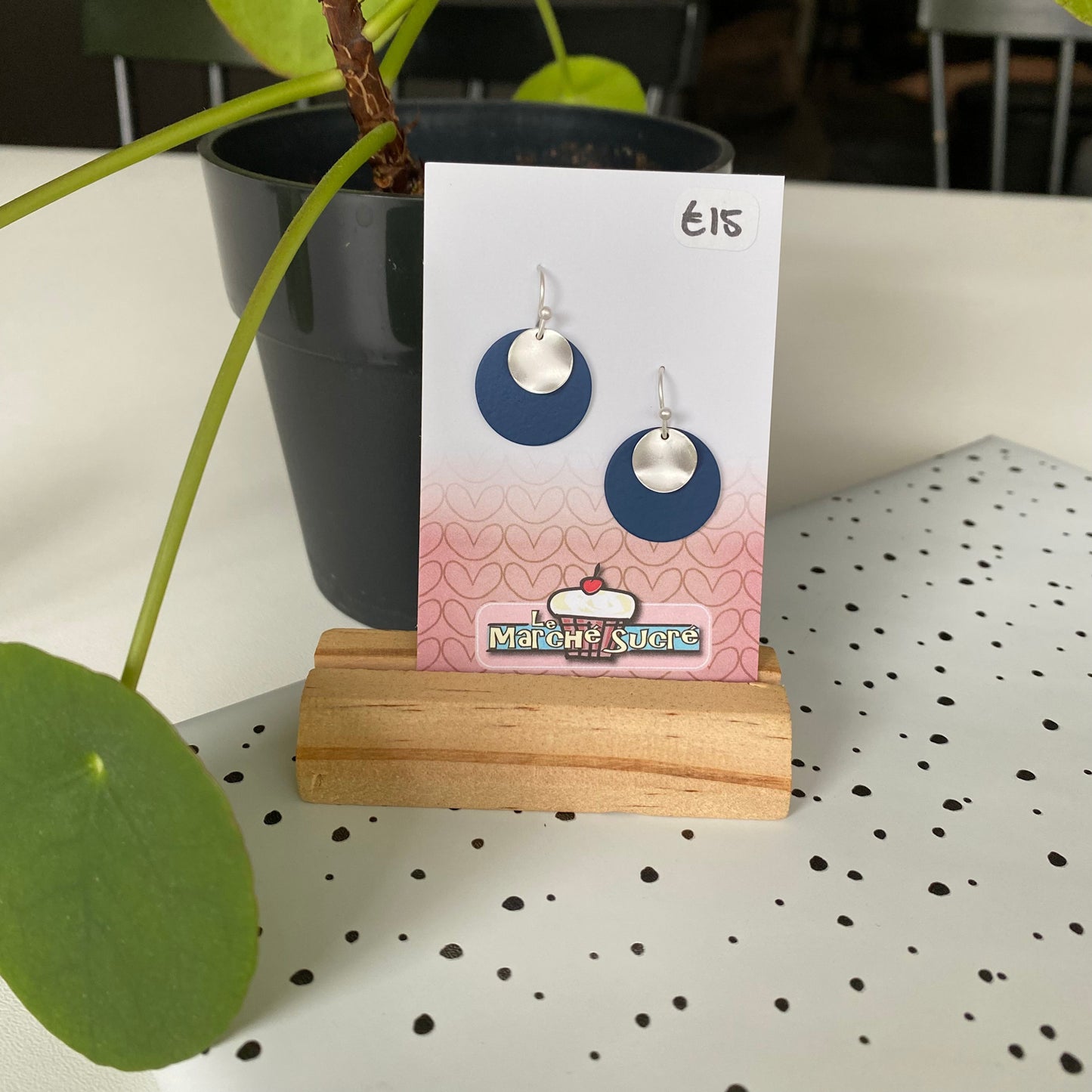 Le marché sucré: oorbellen - zilver + donkerblauw