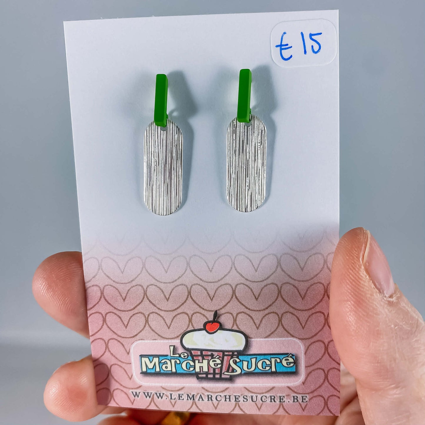 Le marché sucré: oorbellen zilver en groen (1)
