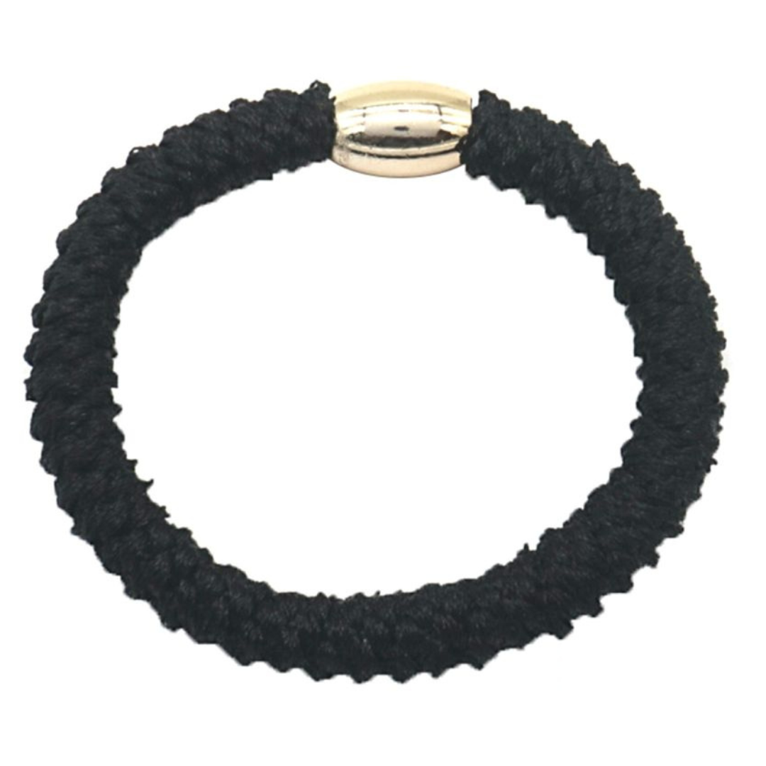 MH: haarelastiek/armbandje zwart + goud (per stuk)