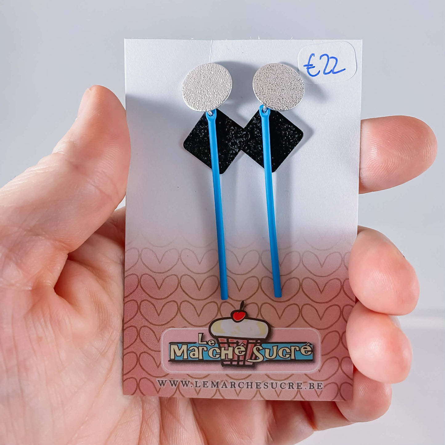 Le marché sucré: oorbellen - zilver, zwart en blauw