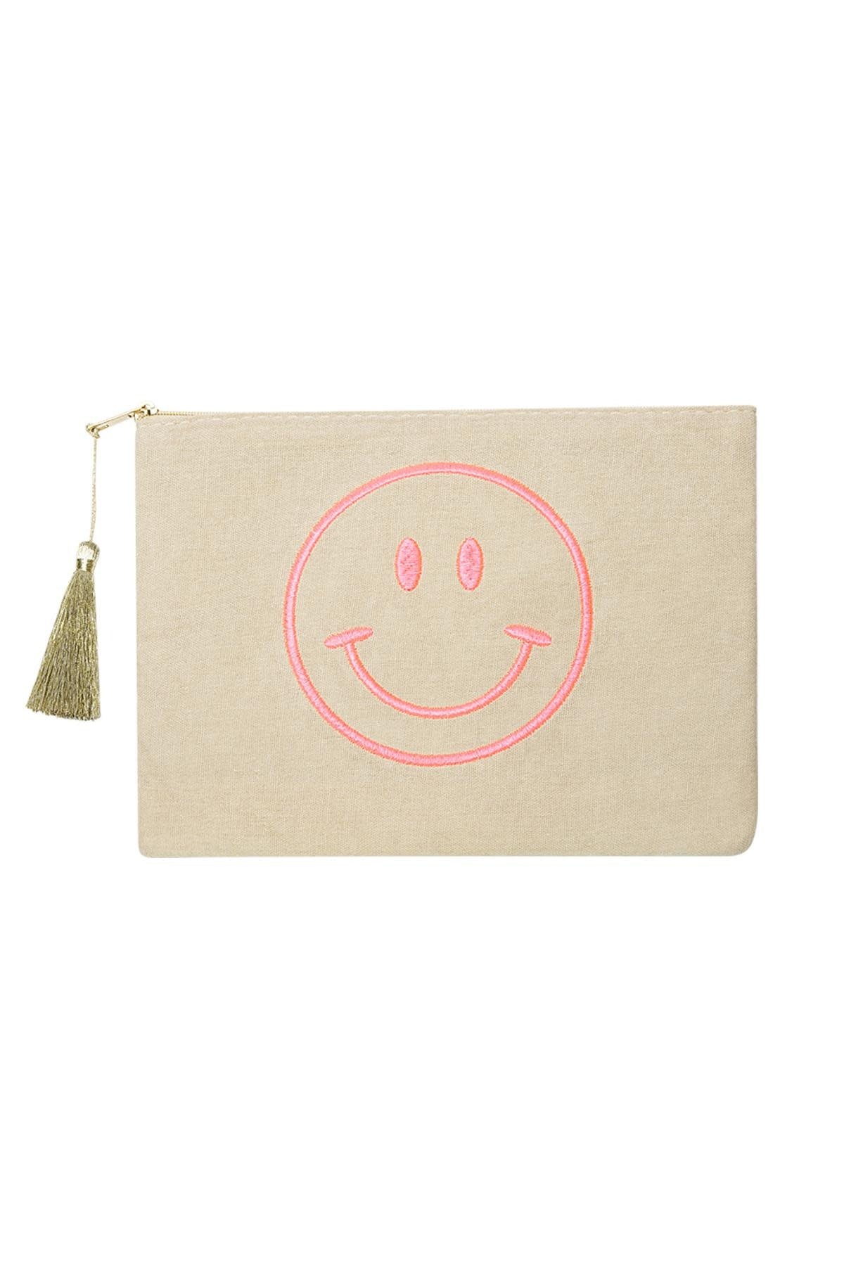 Yehwang: Make-up tasje katoen SMILEY - beige