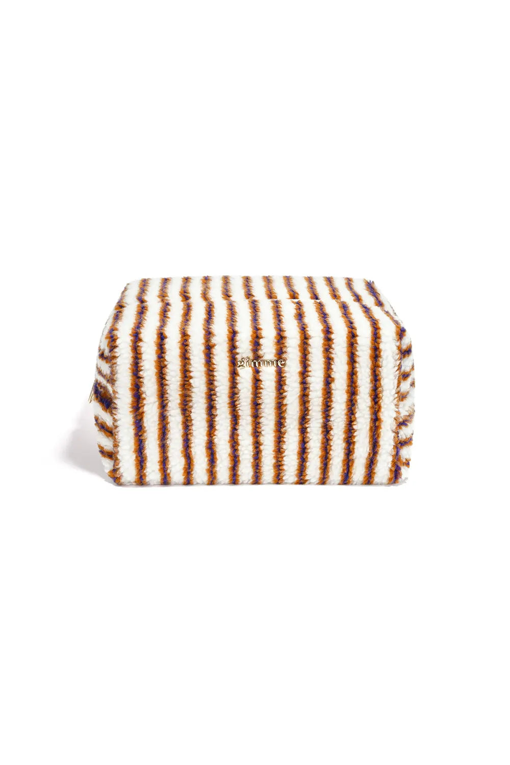 Teddy make-up tas met strepen - beige