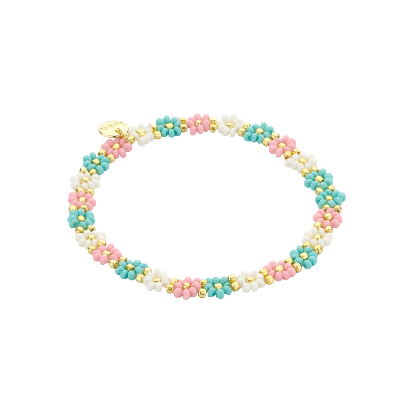 Biba: Armbandje bloemetjes - ecru, lichtblauw en roze