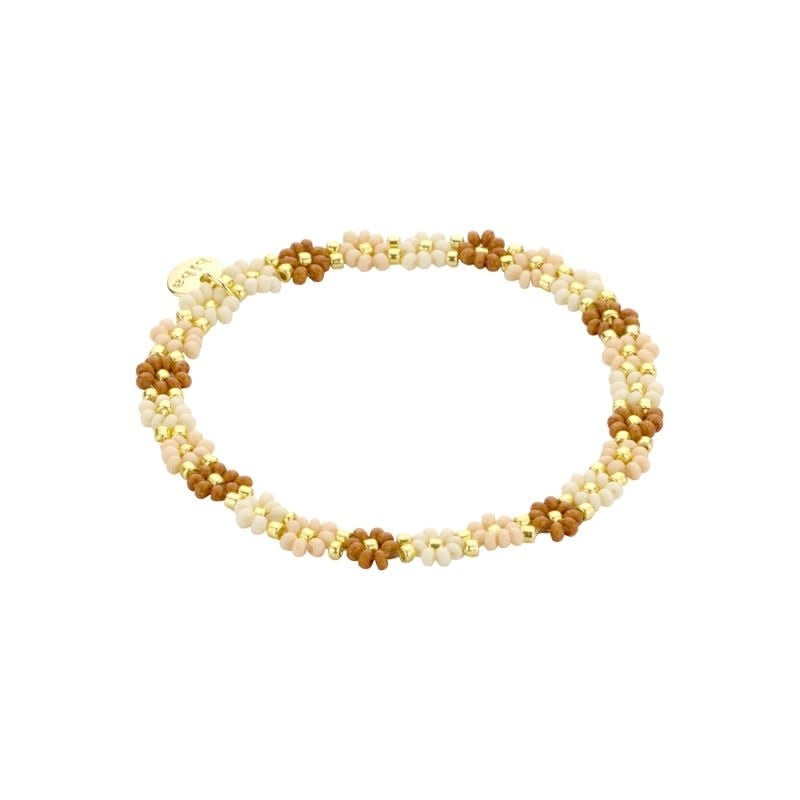 Biba: Armbandje bloemetjes - bruin, beige en ecru