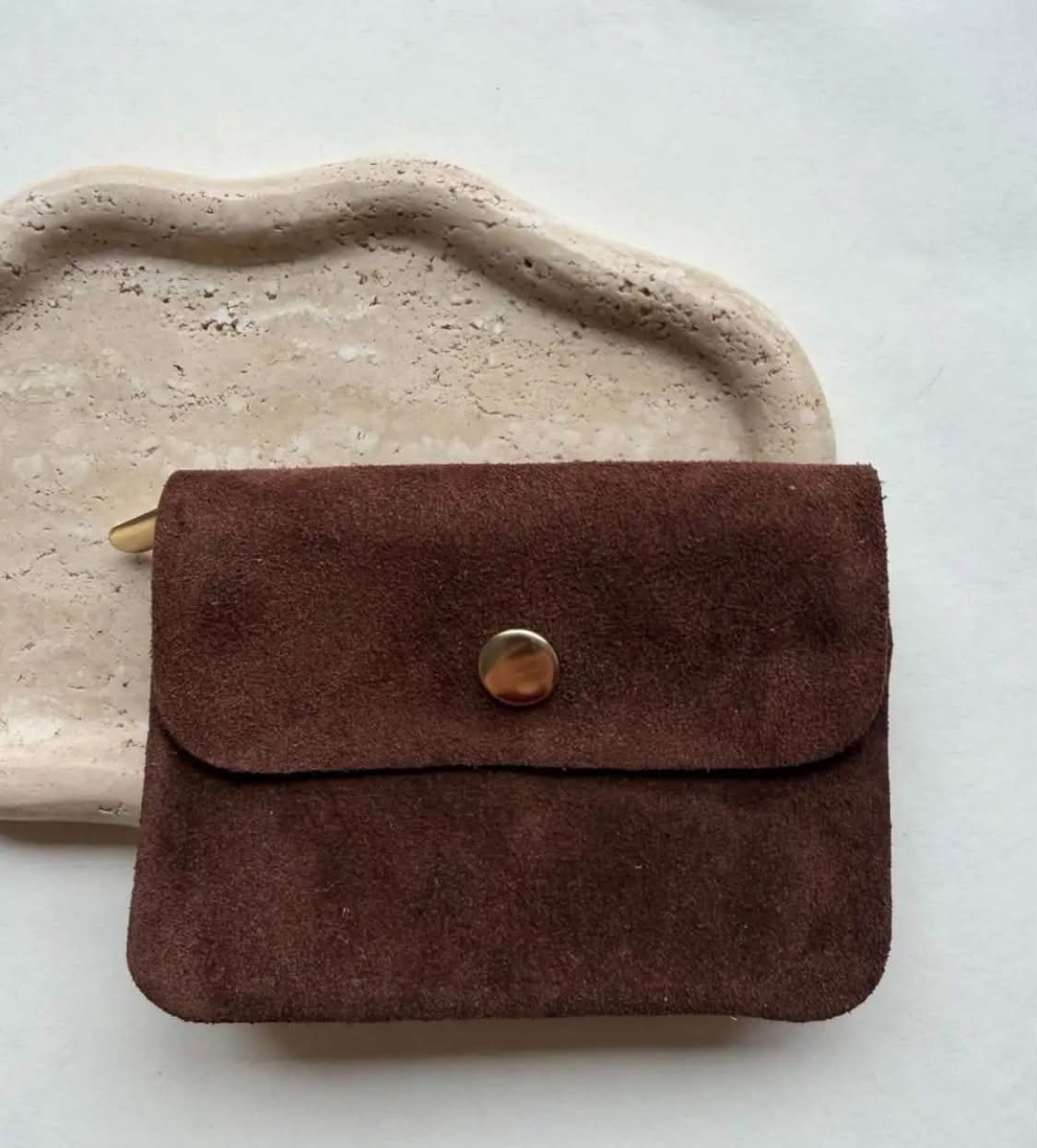 Blush kleine suède portemonnee - pecan