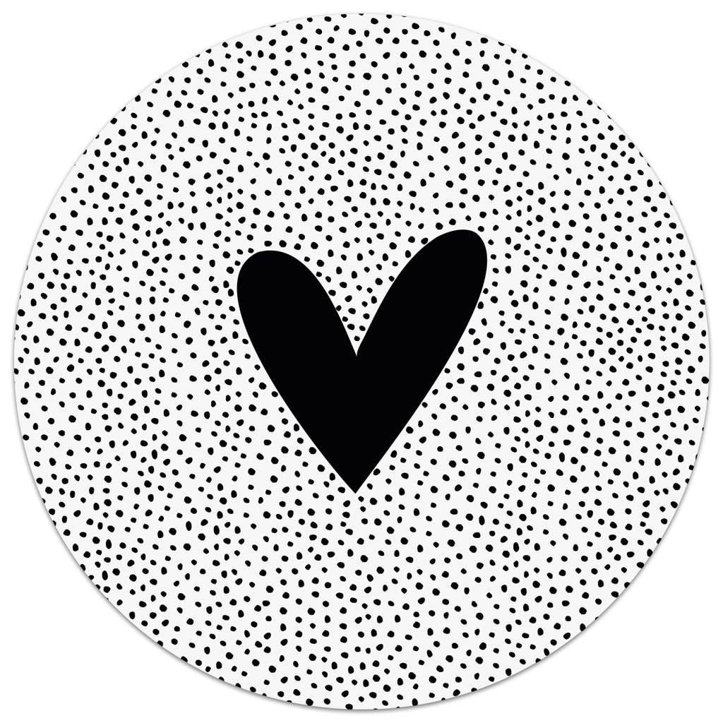 Zoedt: muurcirkel 20 cm - hart zwart op wit + dots