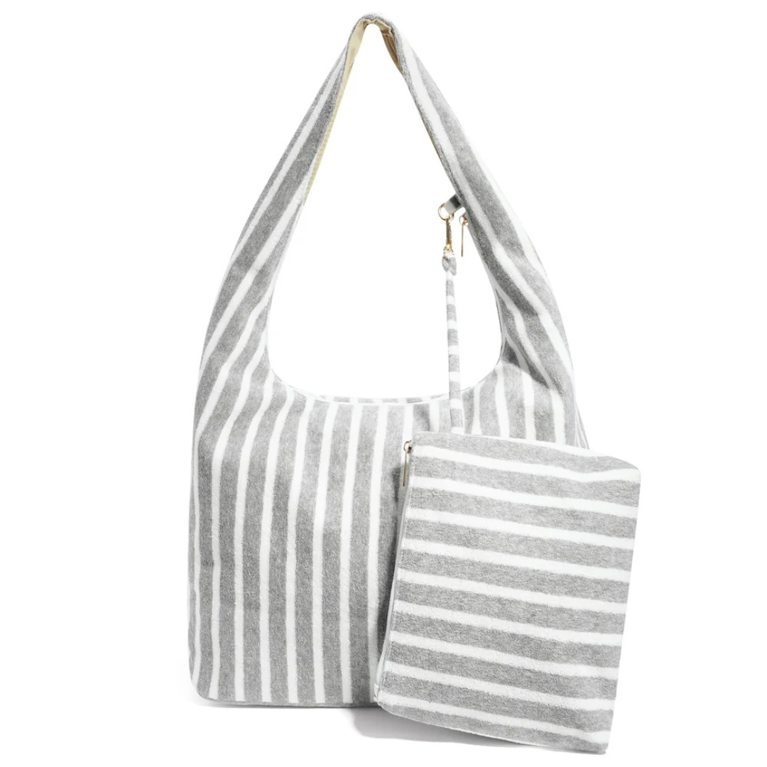 Yehwang: Shopper - badstof - grijs/wit