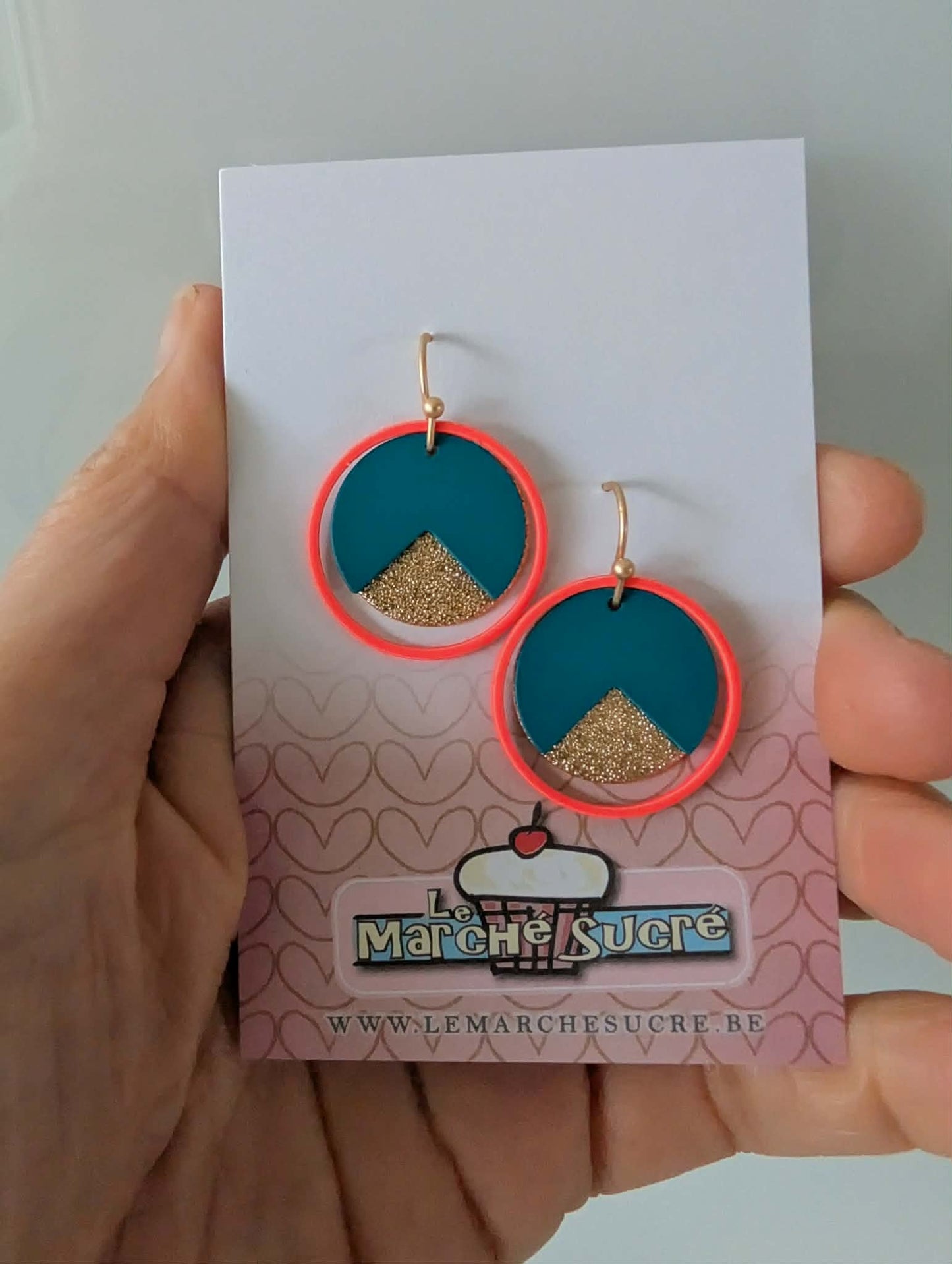 Le marché sucré: oorbellen - fluo oranje, turquoise en goud