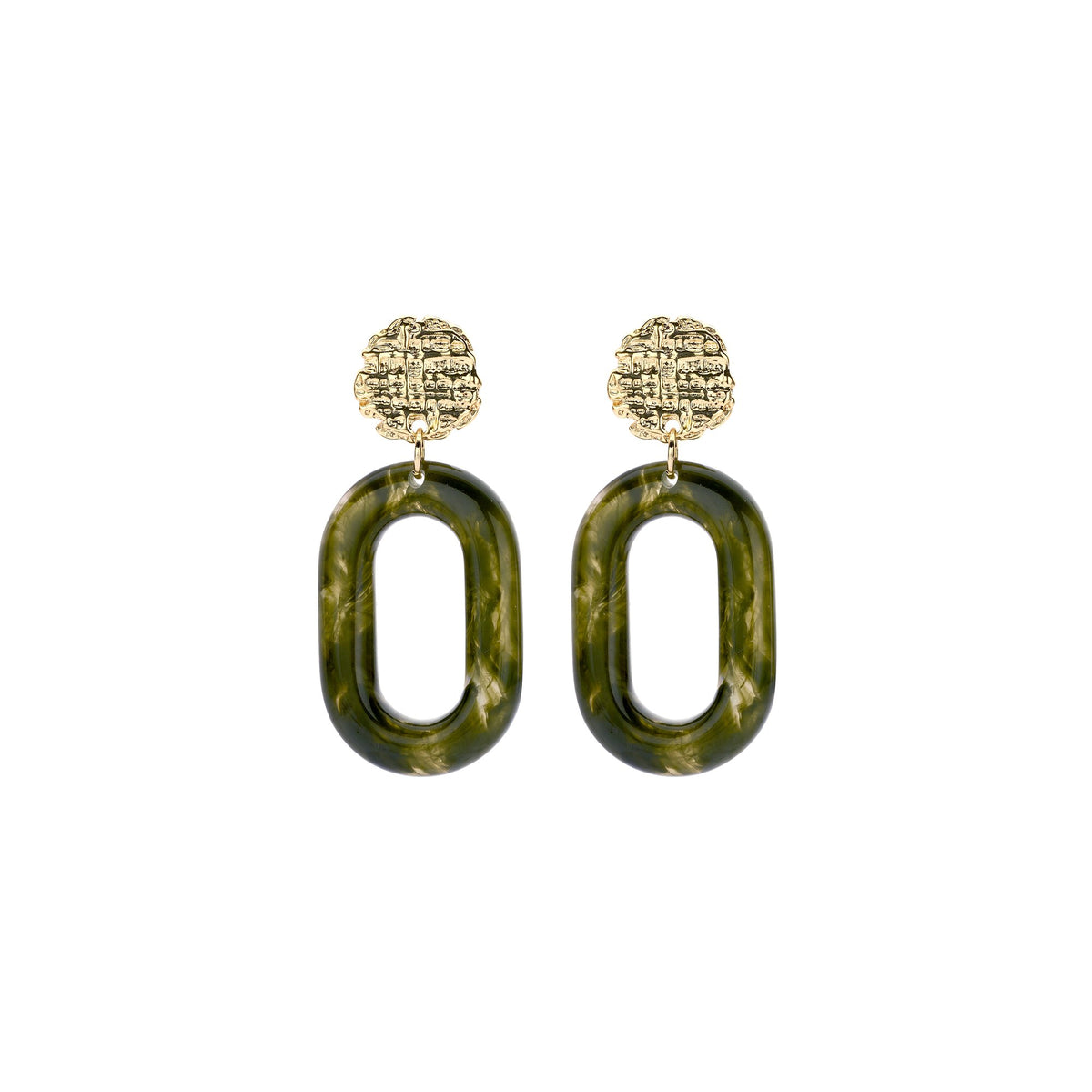 Lange ovale oorbellen in resin - groen