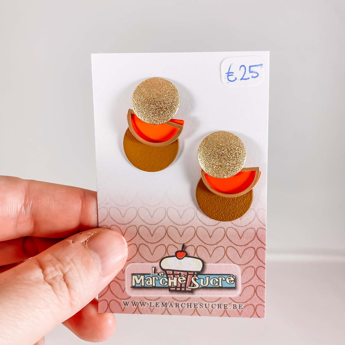 Le marché sucré: oorbellen goud, camel en oranje