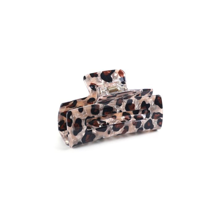 Haarclip rechthoek - luipaardprint bruin/beige
