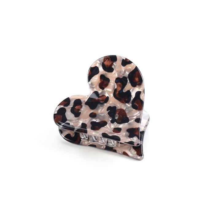 Haarclip hartje - luipaardprint bruin/beige