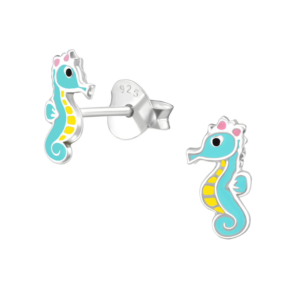 Precious jewels: Oorstekers - zeepaard blauw en geel