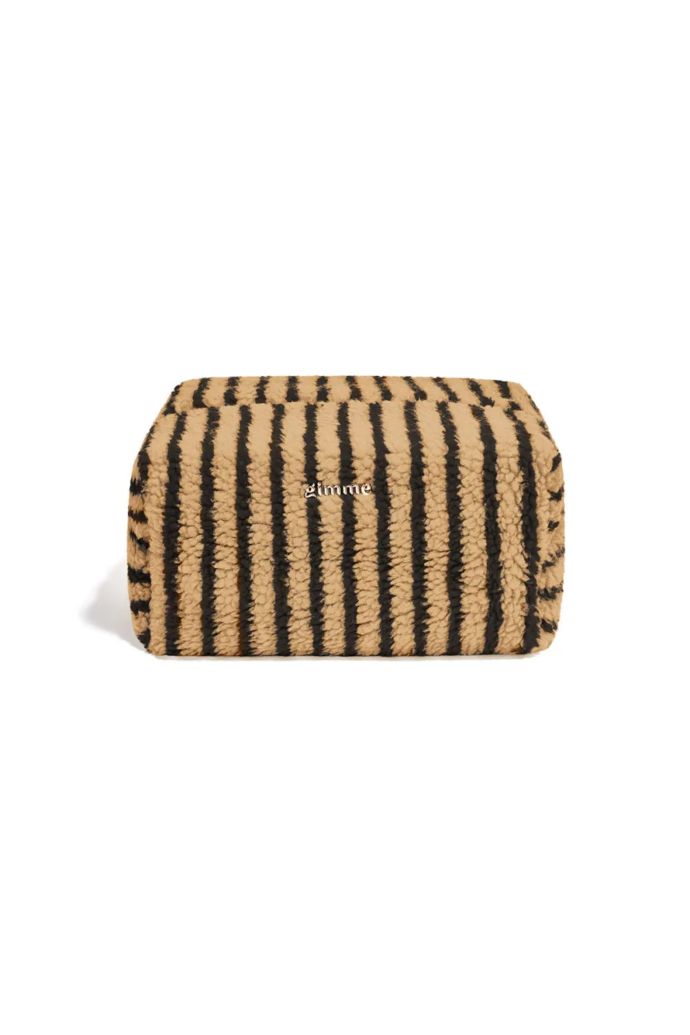 Teddy make-up tas met strepen - bruin