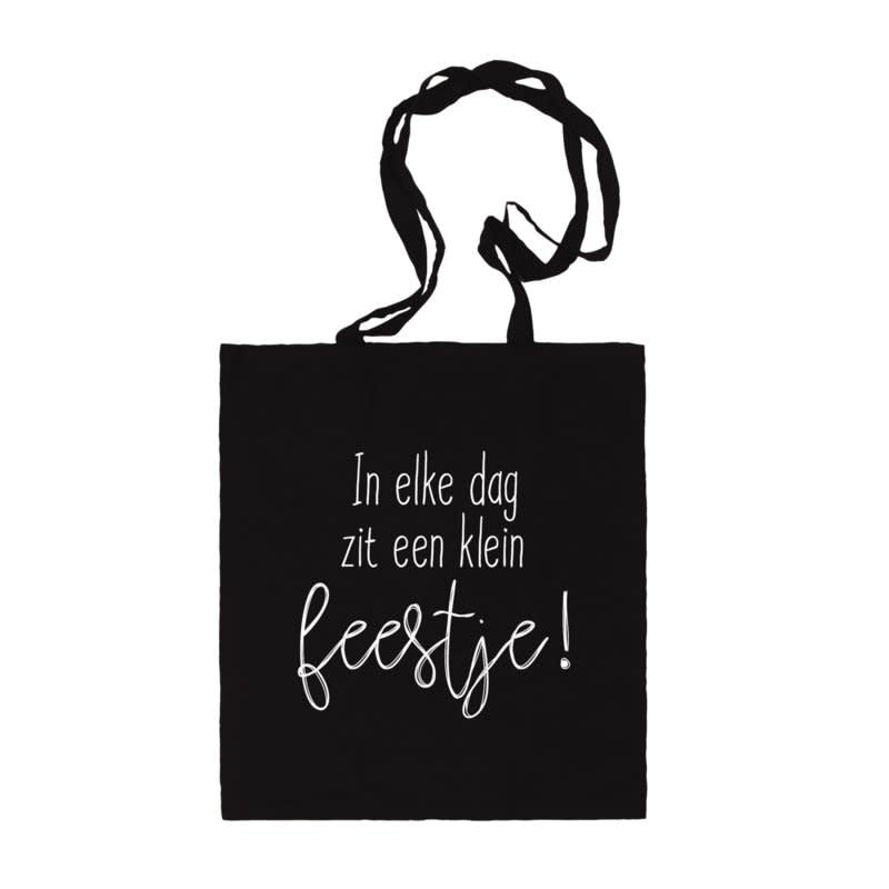 Winkeltje van Anne Katoenen tas | In elke dag zit een klein feestje | Zwart