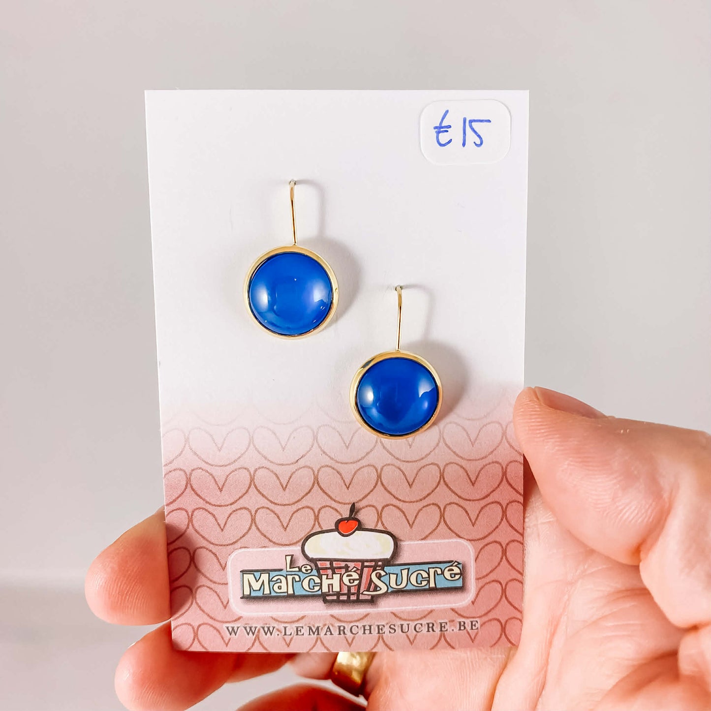 Le marché sucré: oorbellen goud en blauw
