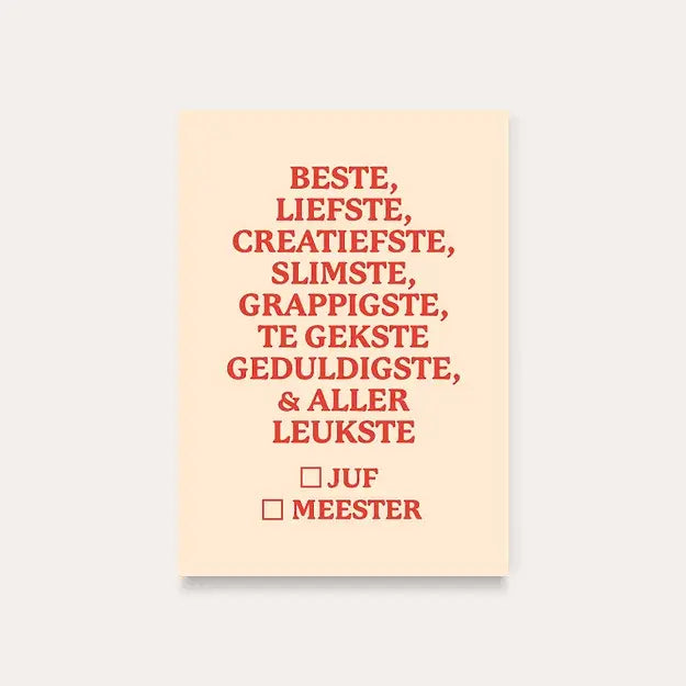 Dequ: kaart a6 - Liefste juf/meester