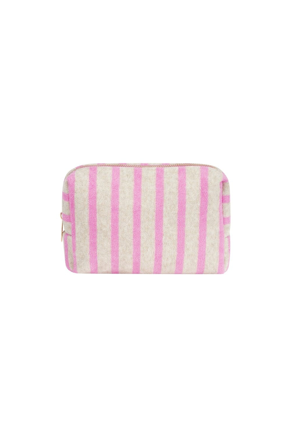 Yehwang: make-up tas badstof - strepen lichtroze en lichtgrijs