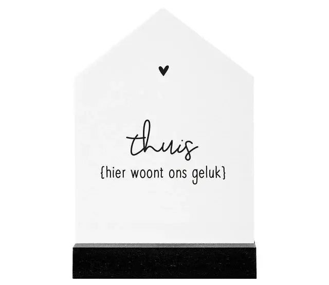 Zoedt: Huisje wit met zwarte tekst 'Thuis hier woont ons geluk' - 11cm