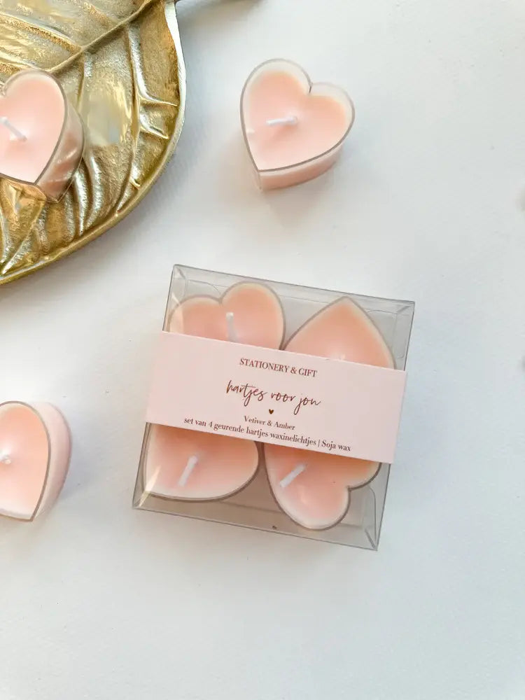 Stationery & gift: Kaarsjes Waxinehartjes roze - hartjes voor jou