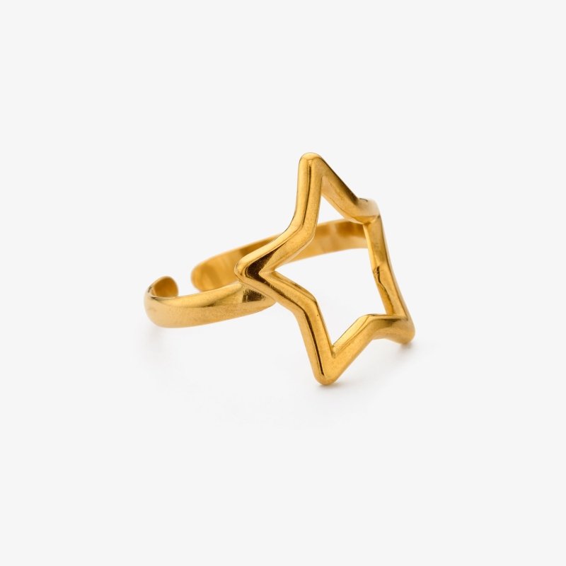 Liet & Joliet: Verstelbare ring met ster in stainless steel - goud