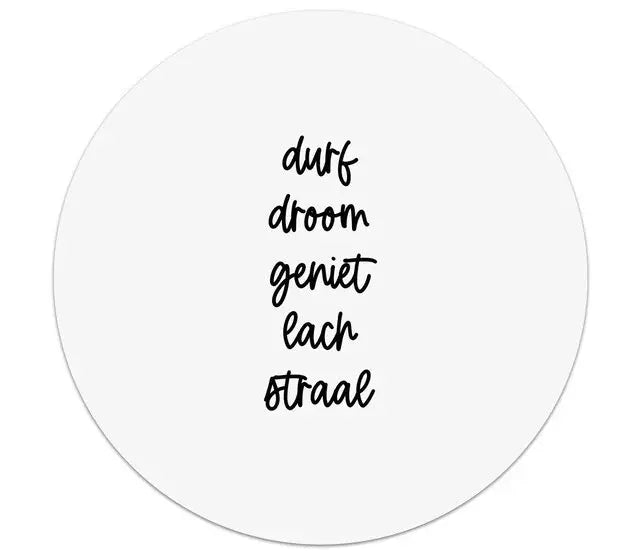 Zoedt: muurcirkel wit 20 cm durf, droom, geniet, lach, straal