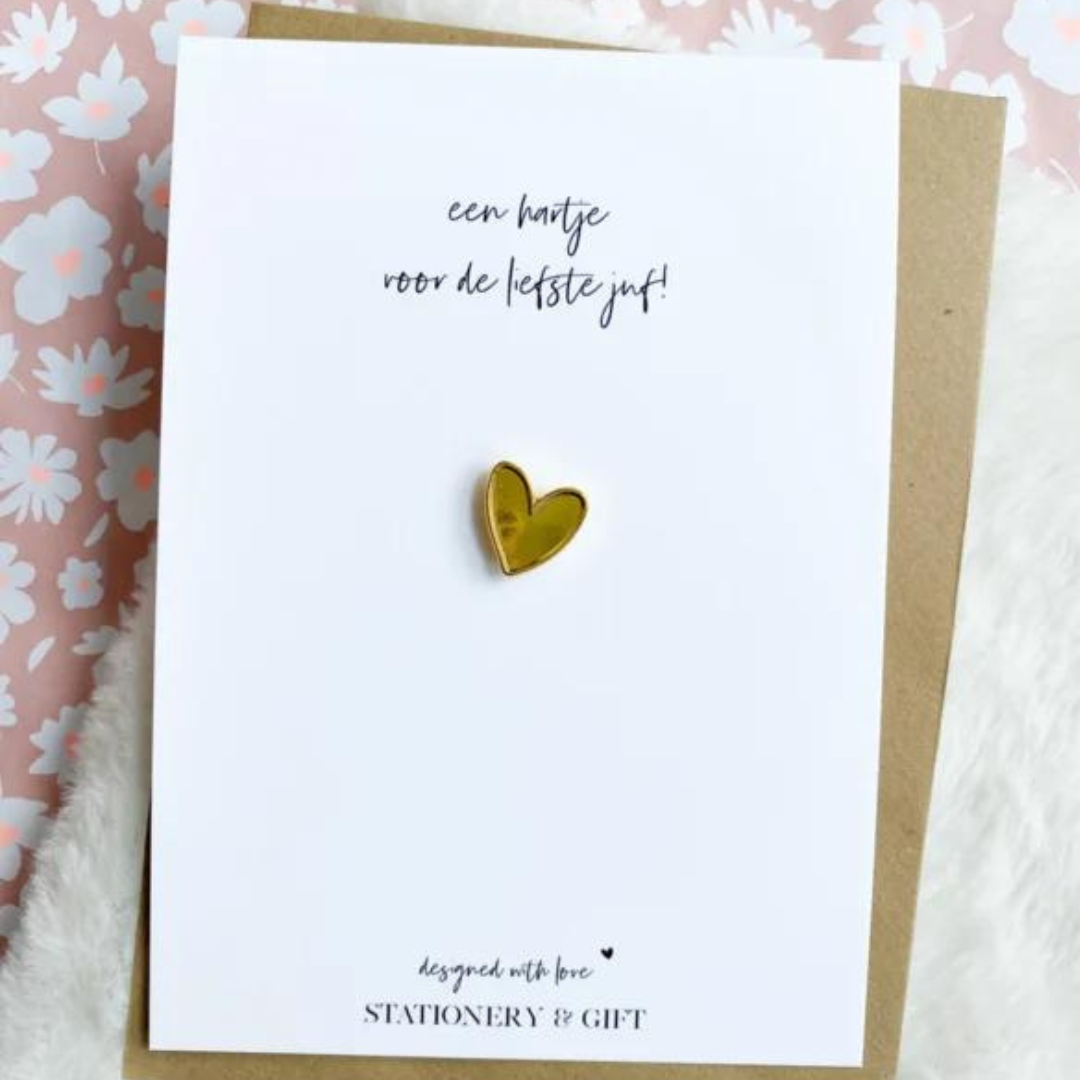 Stationery & gift Pin klein | Een hartje voor de liefste juf! goud