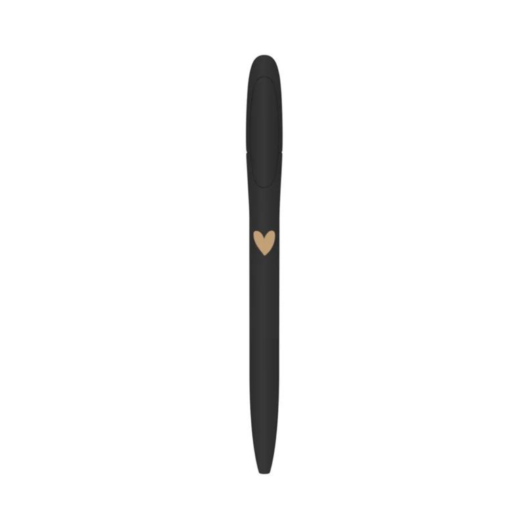 Stationery & gift : pen - zwart met een gouden hart