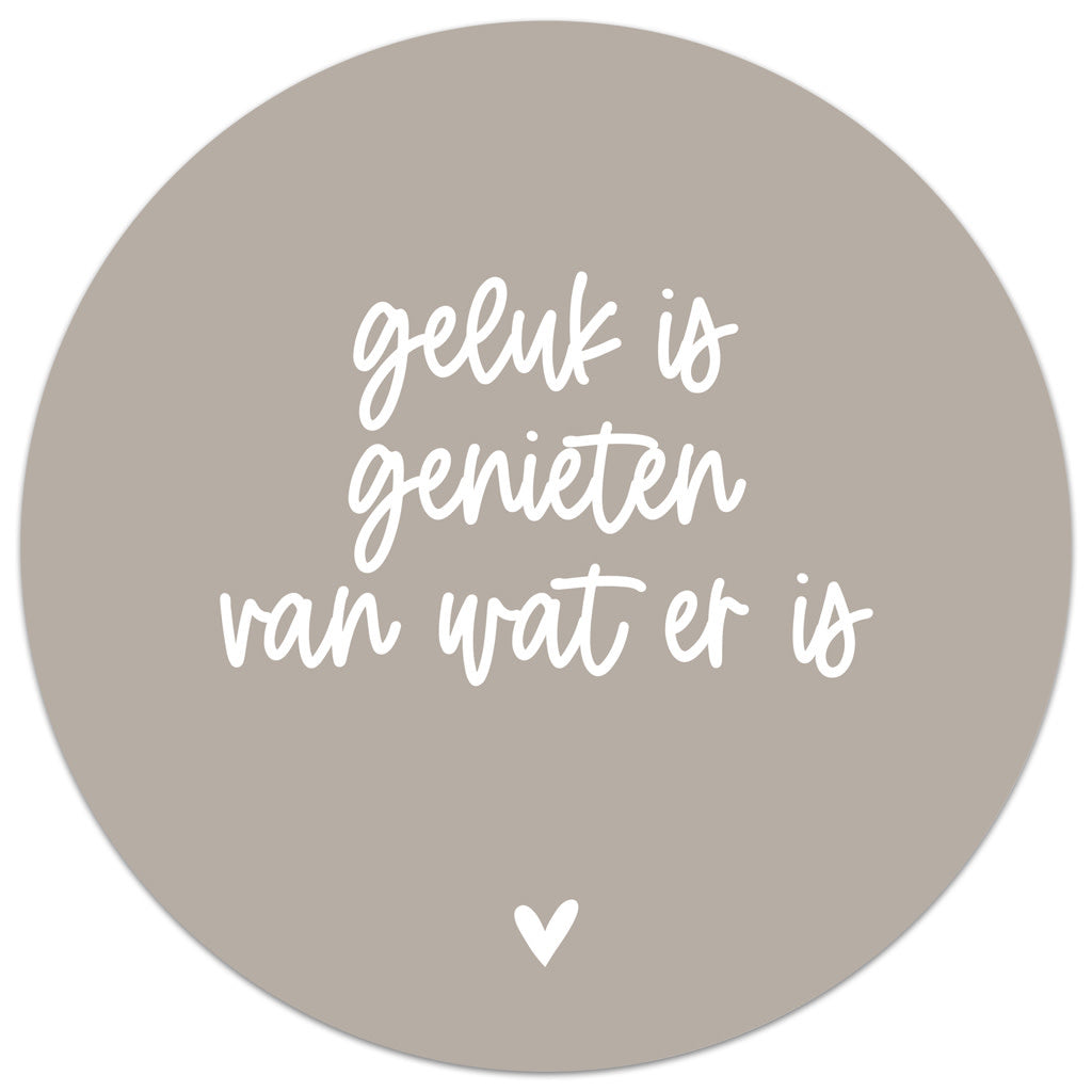 Zoedt: muurcirkel 20 cm - geluk is genieten van wat er is (grijs)