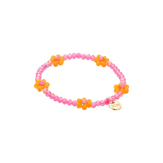 Biba: armbandje kids -  roze met gele bloemetjes