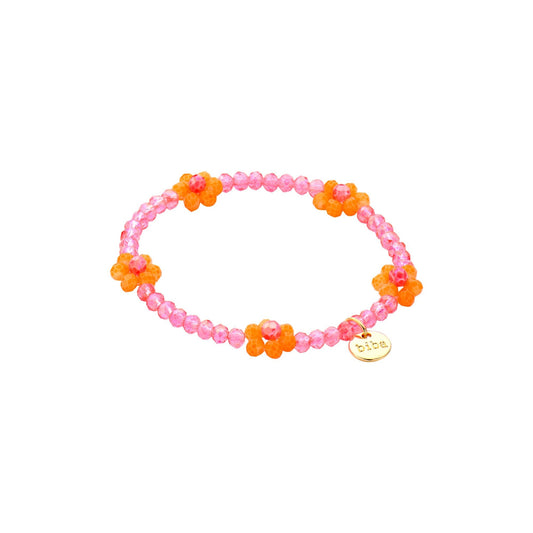 Biba: armbandje kids -  roze met oranje bloemetjes
