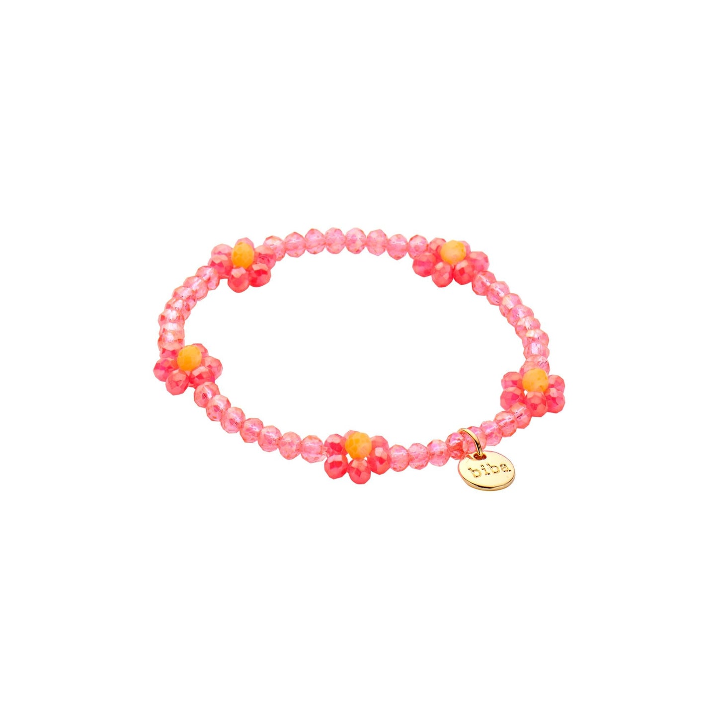 Biba: armbandje kids -  roze met roze bloemetjes