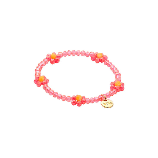 Biba: armbandje kids -  roze met roze bloemetjes
