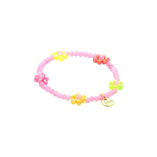 Biba: armbandje kids -  roze met verschillende kleurtjes bloemetjes