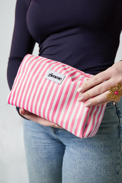 Yehwang: toilettas - fijne strepen fuchsia