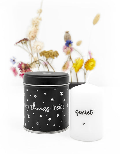 Zoedt cadeaublikje met kaarsje met tekst Geniet