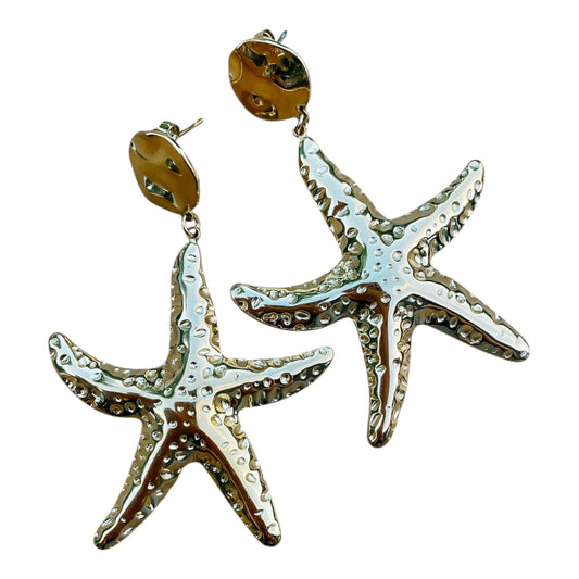 Kannai: Statement oorbellen met zeester in stainless steel - goud