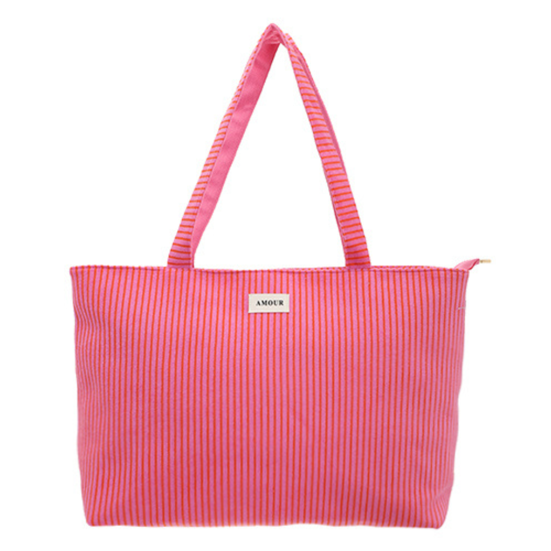 Strandtas Saverne met strepen - fuchsia