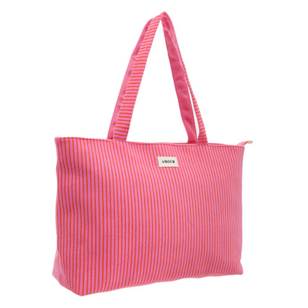 Strandtas Saverne met strepen - fuchsia