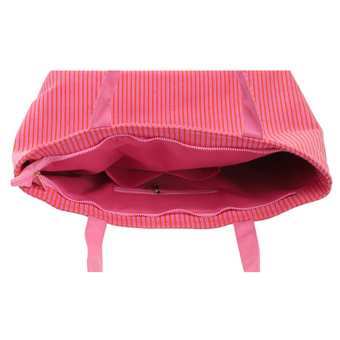 Strandtas Saverne met strepen - fuchsia