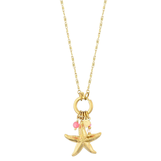 Kannai: Lange ketting met zeester hanger in stainless steel - goud